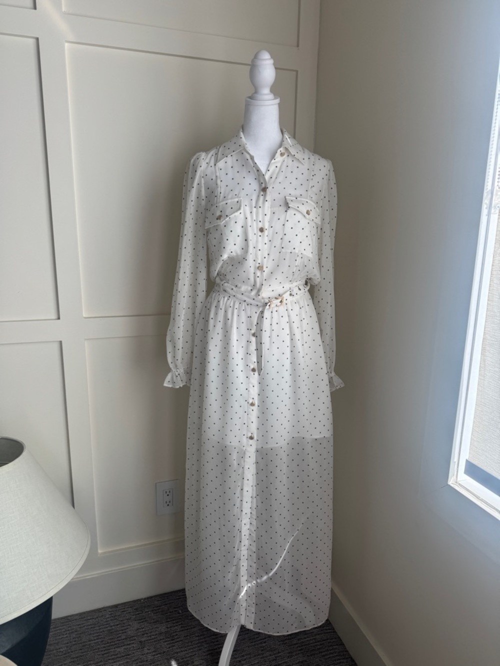 Generation Love Ivory Polka Dot Maxi Shirt Dress